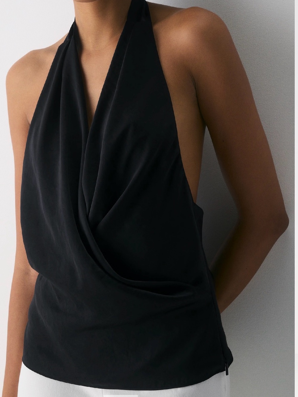 Wilfred Black Backless Draped Halter Top